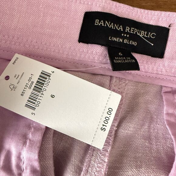 Banana Republic Linen Blend Wide Leg Pleated Trouser Pants Women 6 Pink Lavender - Picture 3 of 12